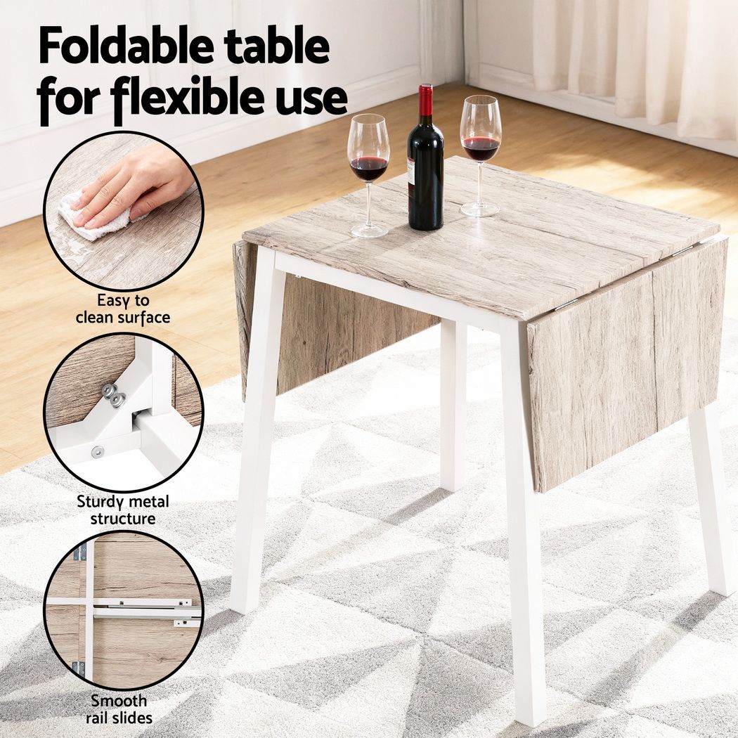 Artiss Dining Table and Chairs Set 5pcs with Extendable 60-120cm Drop-Leaf Table