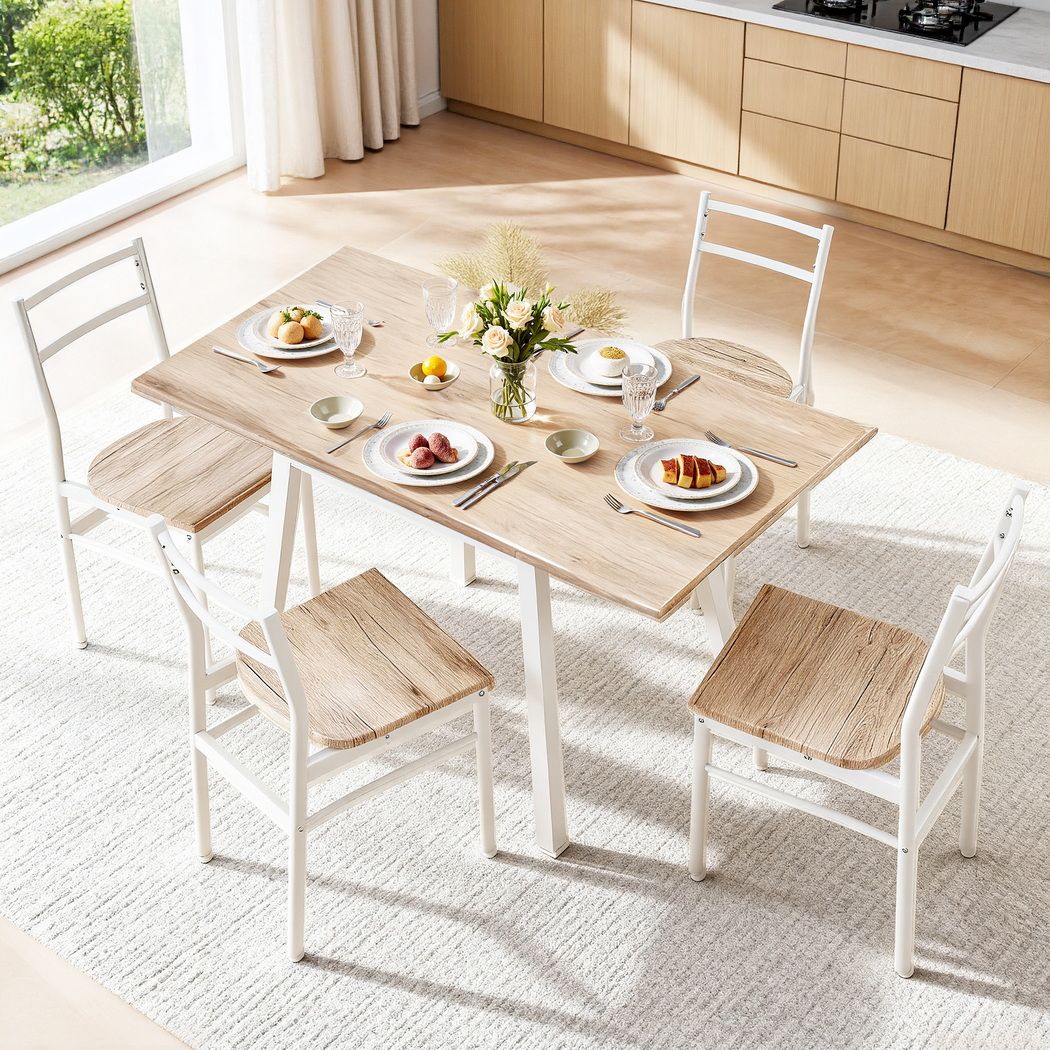Artiss Dining Table and Chairs Set 5pcs with Extendable 60-120cm Drop-Leaf Table