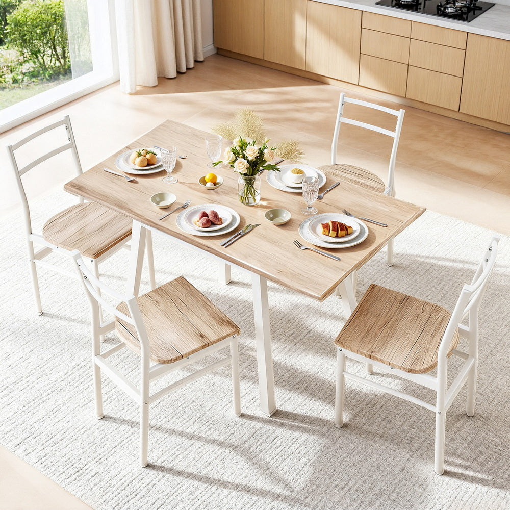 Artiss Dining Table and Chairs Set 5 Piece Foldable Kitchen Furniture Natural White