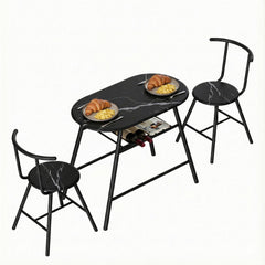 Artiss Dining Table Set 3 Piece Bistro Kitchen Storage Wine Rack Black Marble Style