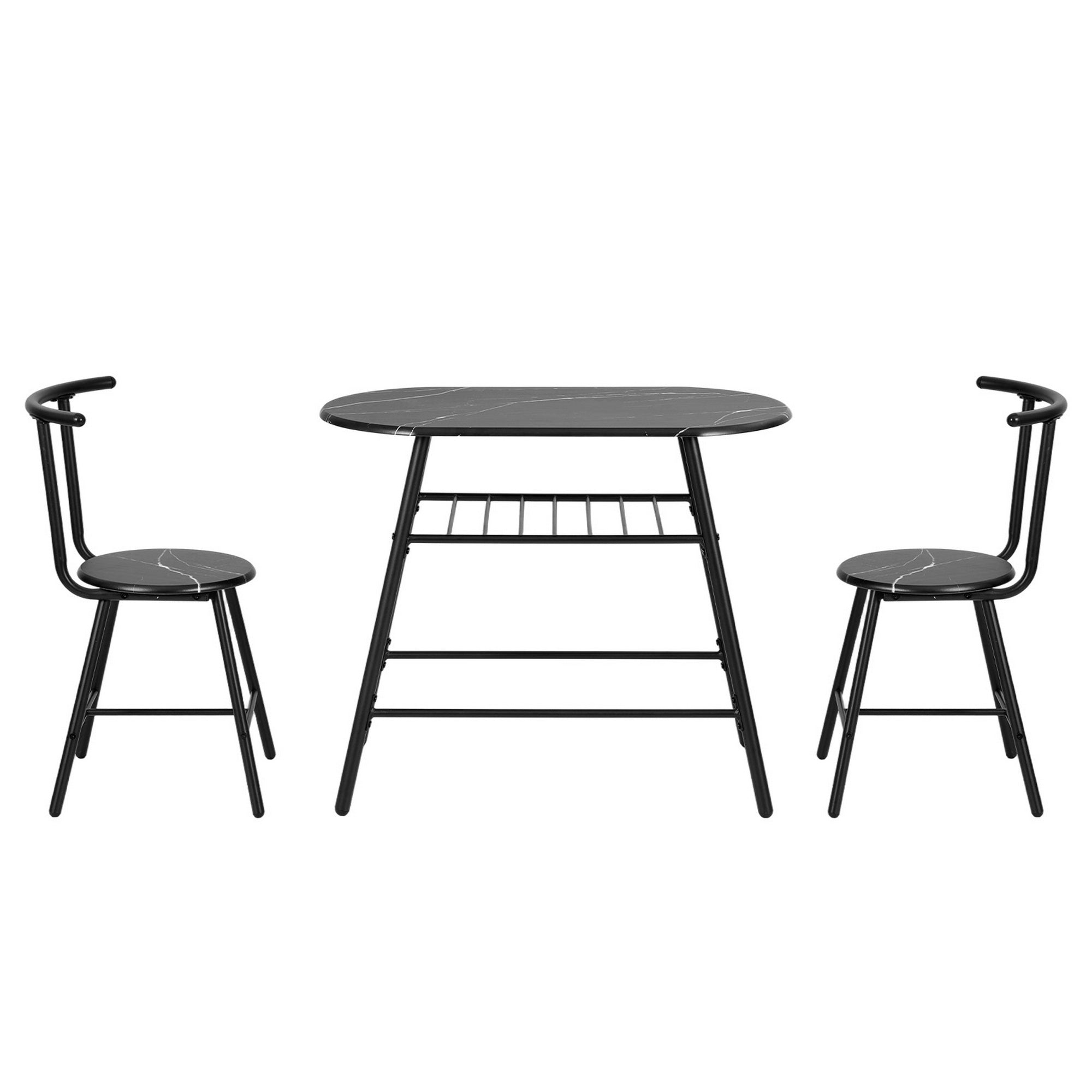 Artiss Dining Table Set 3 Piece Bistro Kitchen Storage Wine Rack Black Marble Style