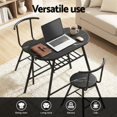 Artiss Dining Table Set 3 Piece Bistro Kitchen Storage Wine Rack Black Marble Style