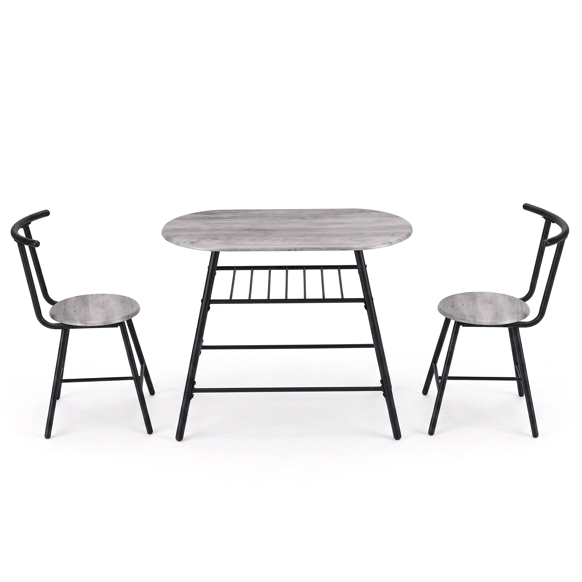 Artiss Oval Dining Table Set 3PC Space-Saving Bistro Kitchen Storage Wine Rack Grey