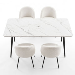 1 Artiss Dining Table and 4 Chairs Set White Marble Style