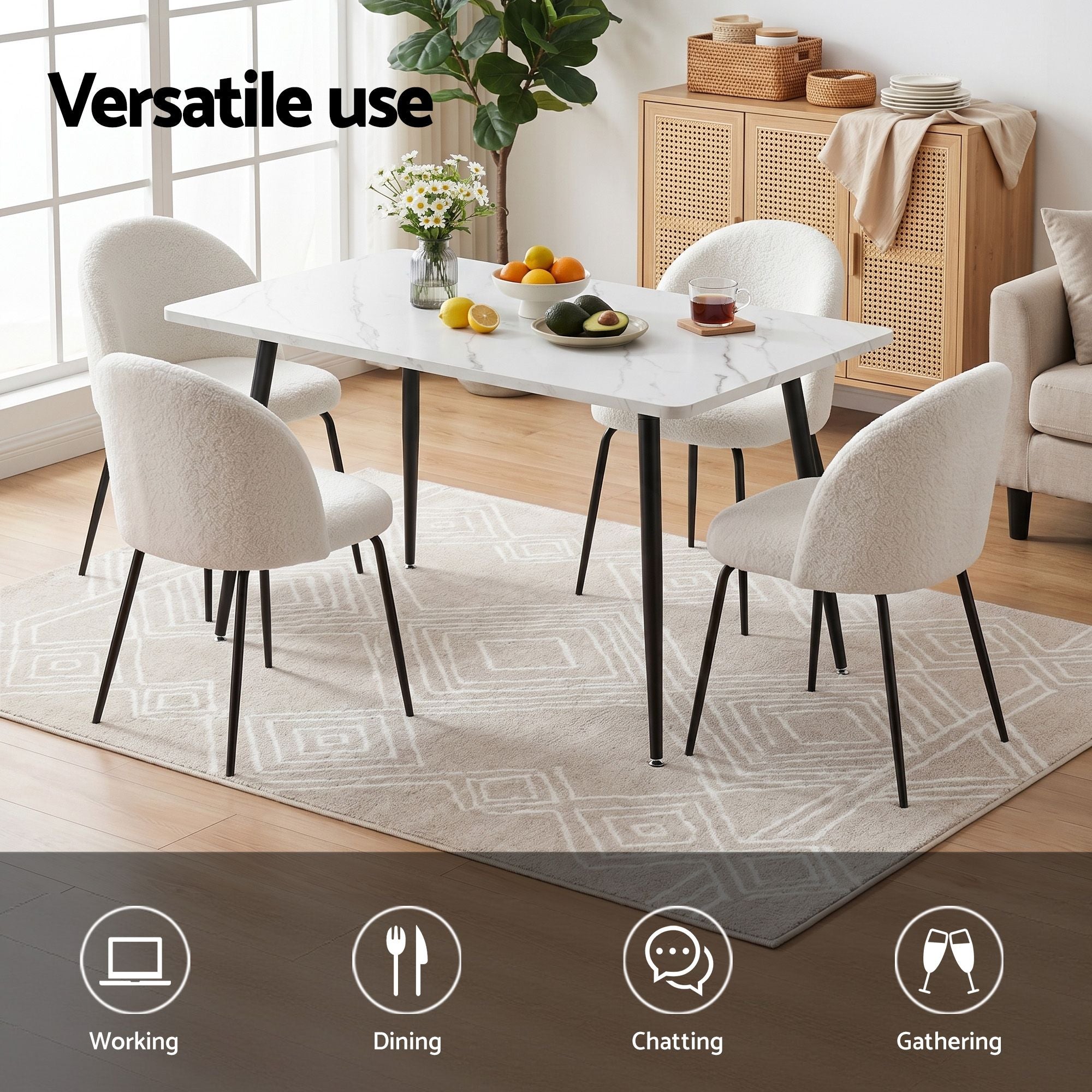 1 Artiss Dining Table and 4 Chairs Set White Marble Style