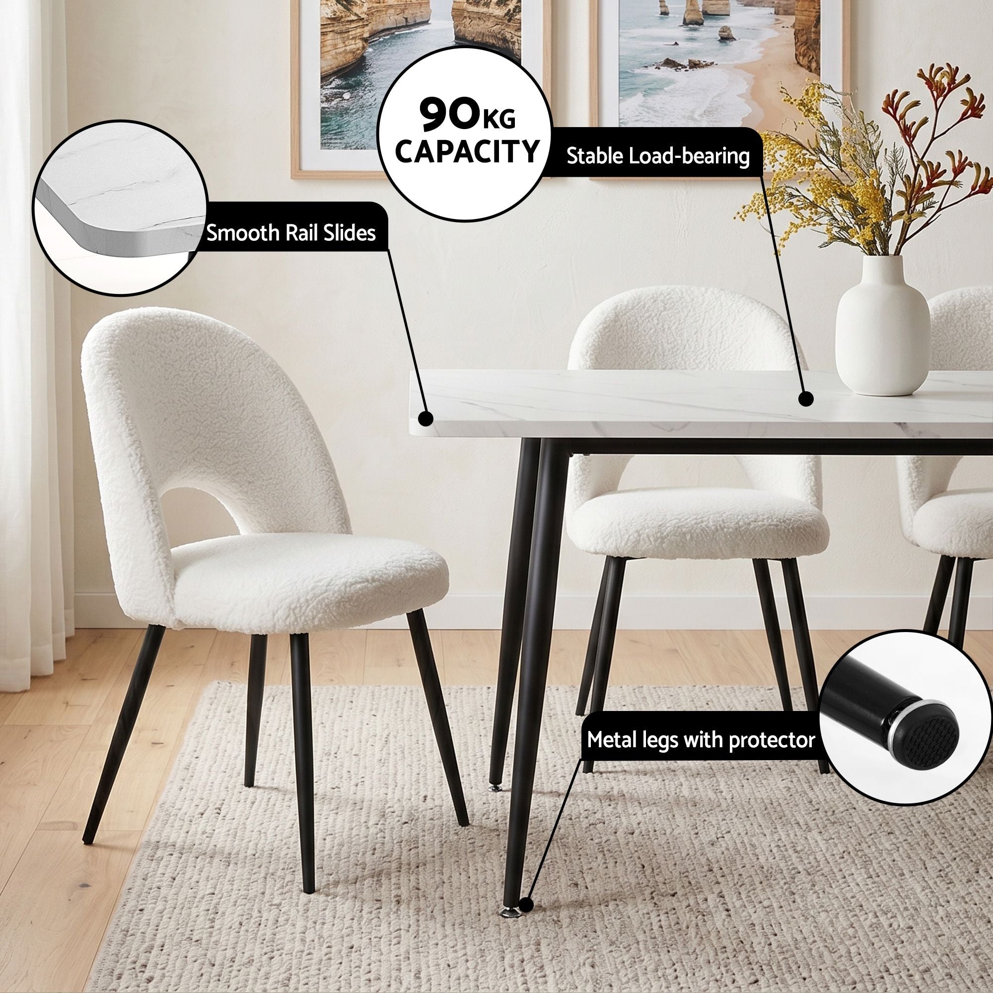 Artiss Dining Table and Chairs Set 5pcs Kitchen Furniture Marble White