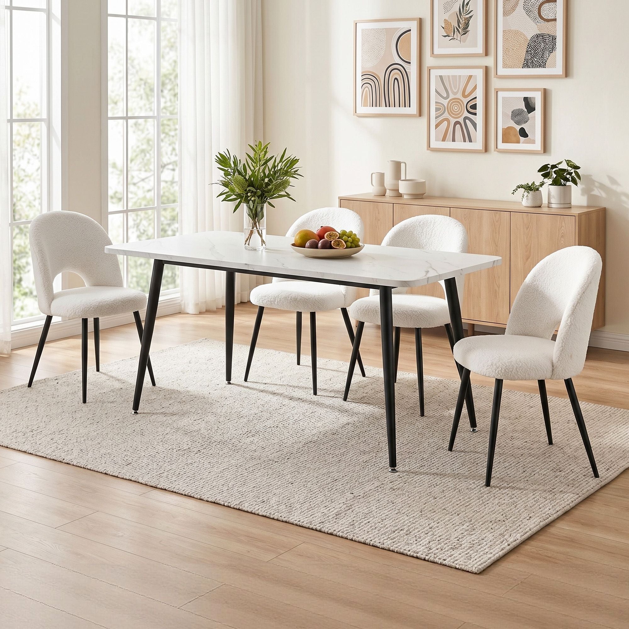 Artiss Dining Table and Chairs Set 5pcs Kitchen Furniture Marble White