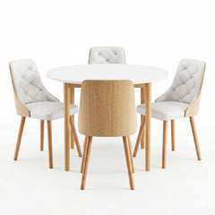 Artiss Dining Table and Chairs Set 5PCS Round 4 PU Leather Seater Dining Set White