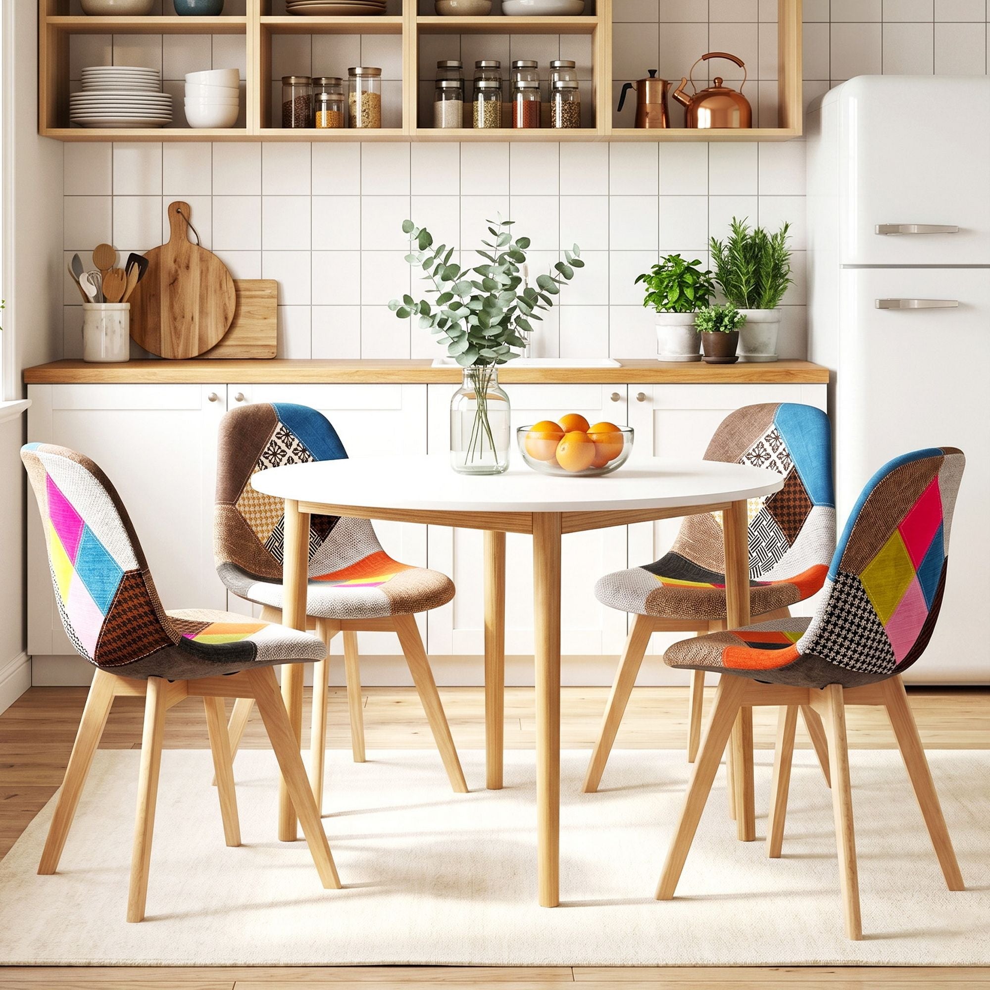 1 Artiss Dining Table and 4 Fabric Eiffel Chairs Set White