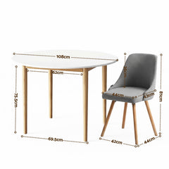 Artiss Round Dining Table and Chairs Set 5pcs Compact Kitchen Furniture White Natural Wood & Grey