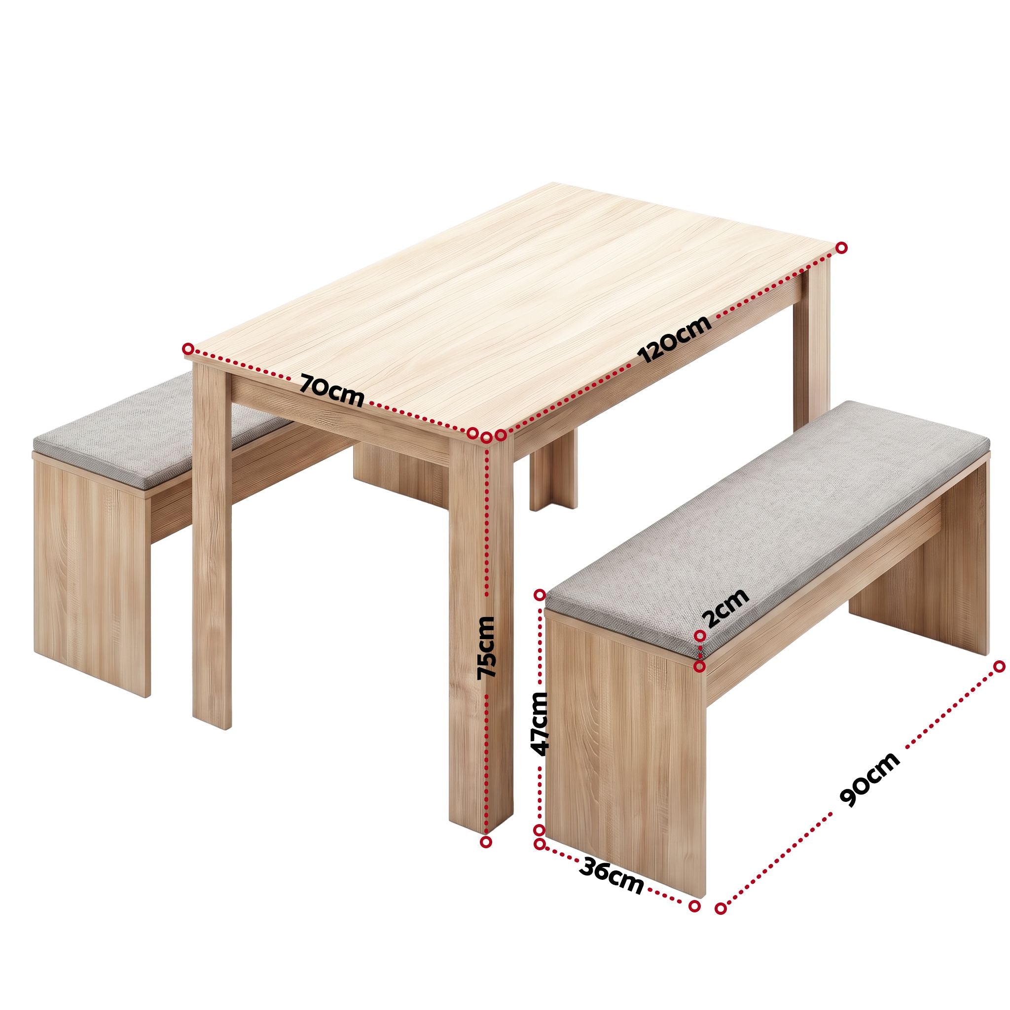 Artiss 3 Piece Dining Sets, 120cm Wooden Dining Table and 2 Upholstered Chairs Set, Space-Saving Modern Kitchen Dining Suite for Home Apartment (Oak)