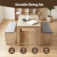 Artiss 3 Piece Dining Sets, 120cm Wooden Dining Table and 2 Upholstered Chairs Set, Space-Saving Modern Kitchen Dining Suite for Home Apartment (Oak)