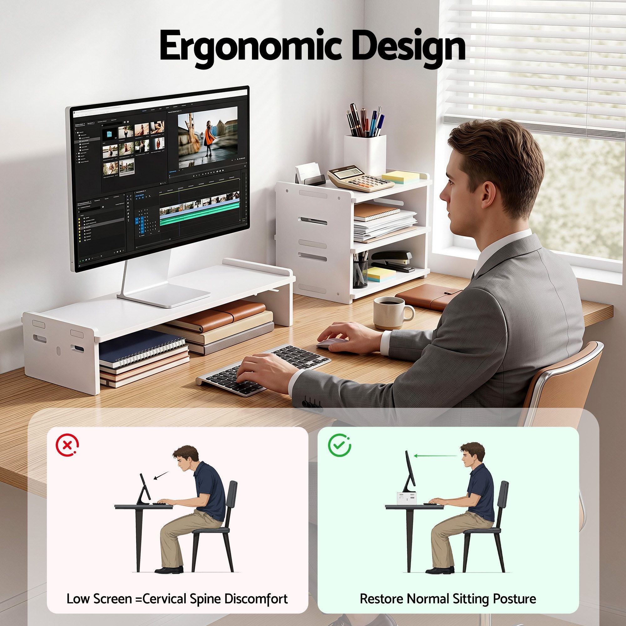 Artiss Monitor Stand and 3-Tier Desk Organiser 2-in-1 Modular Computer Monitor