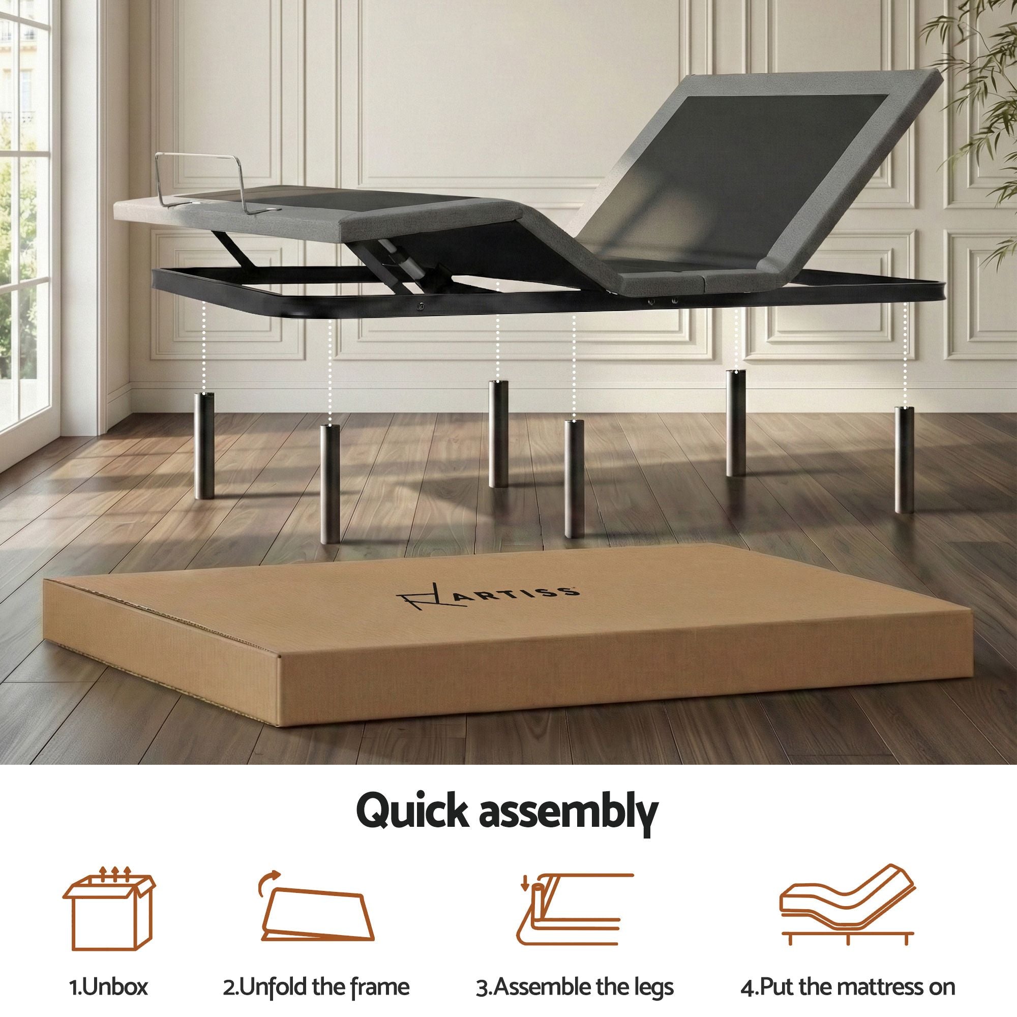 Artiss King Bed Frame and Giselle Bedding King Memory Foam Mattress Set, Electric Bed Base with Zero Gravity & 7 Zone Cooling Comfort for Back Pain Relief, Black & Grey, 15cm Thickness