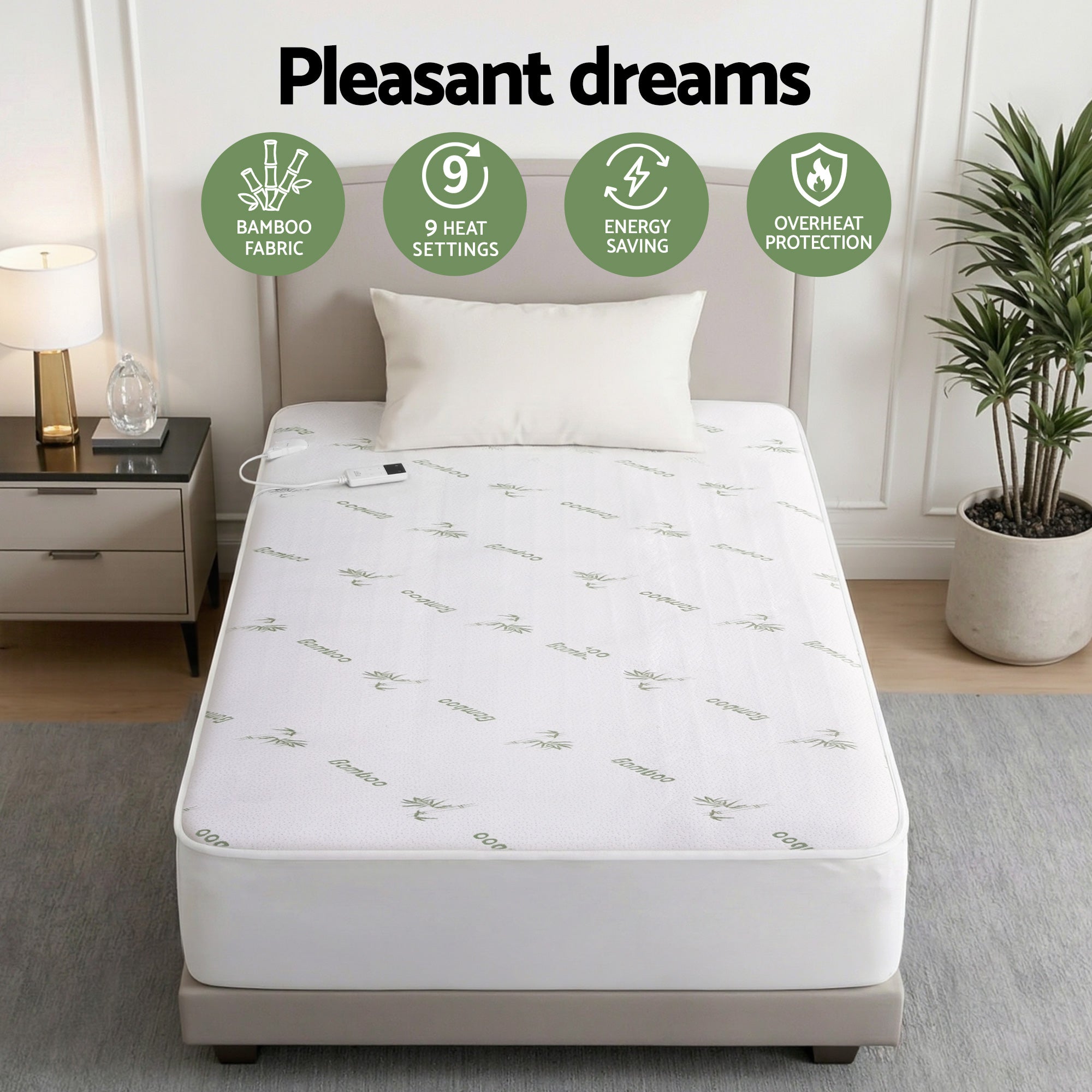 Giselle Electric Blanket Bamboo Fabric King Single Fitted Heated Pad Underlay Washable Winter - Free Delivery