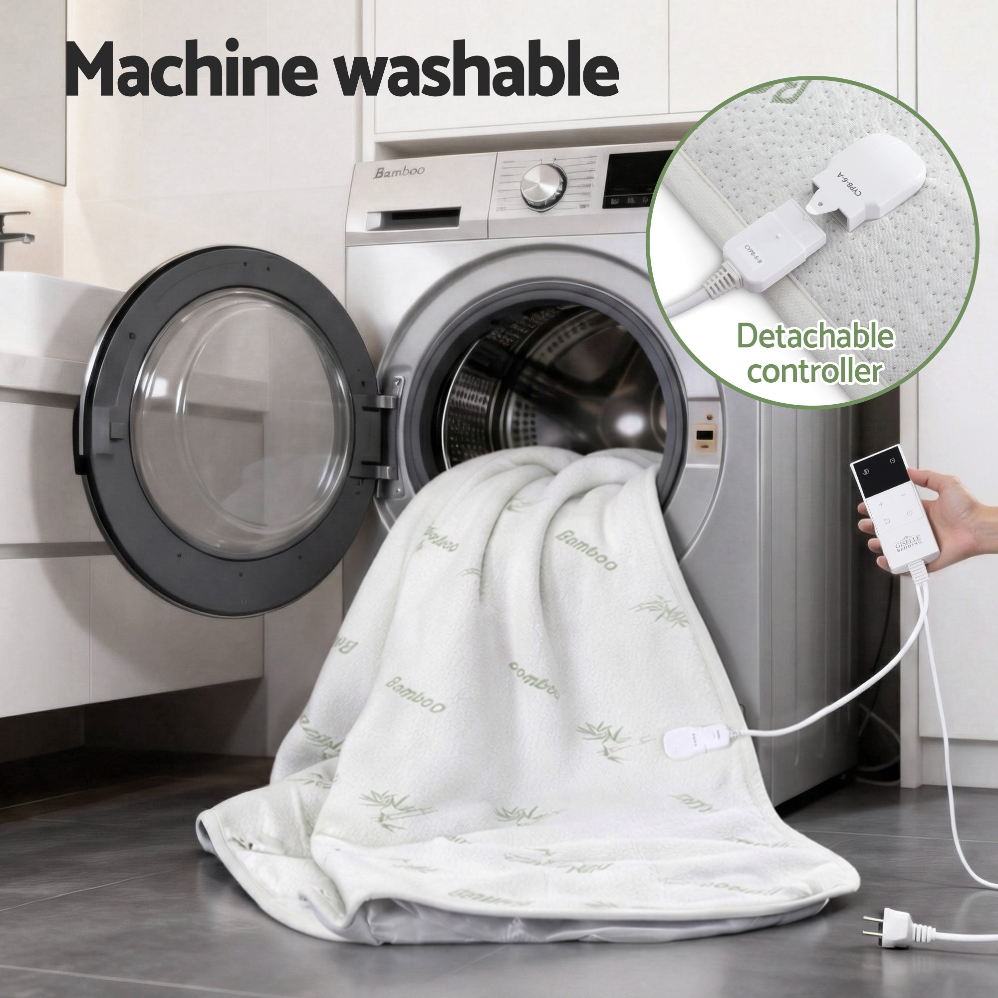 Giselle Electric Blanket Bamboo Fabric Queen Fitted Heated Pad Underlay Washable Winter - Free Delivery