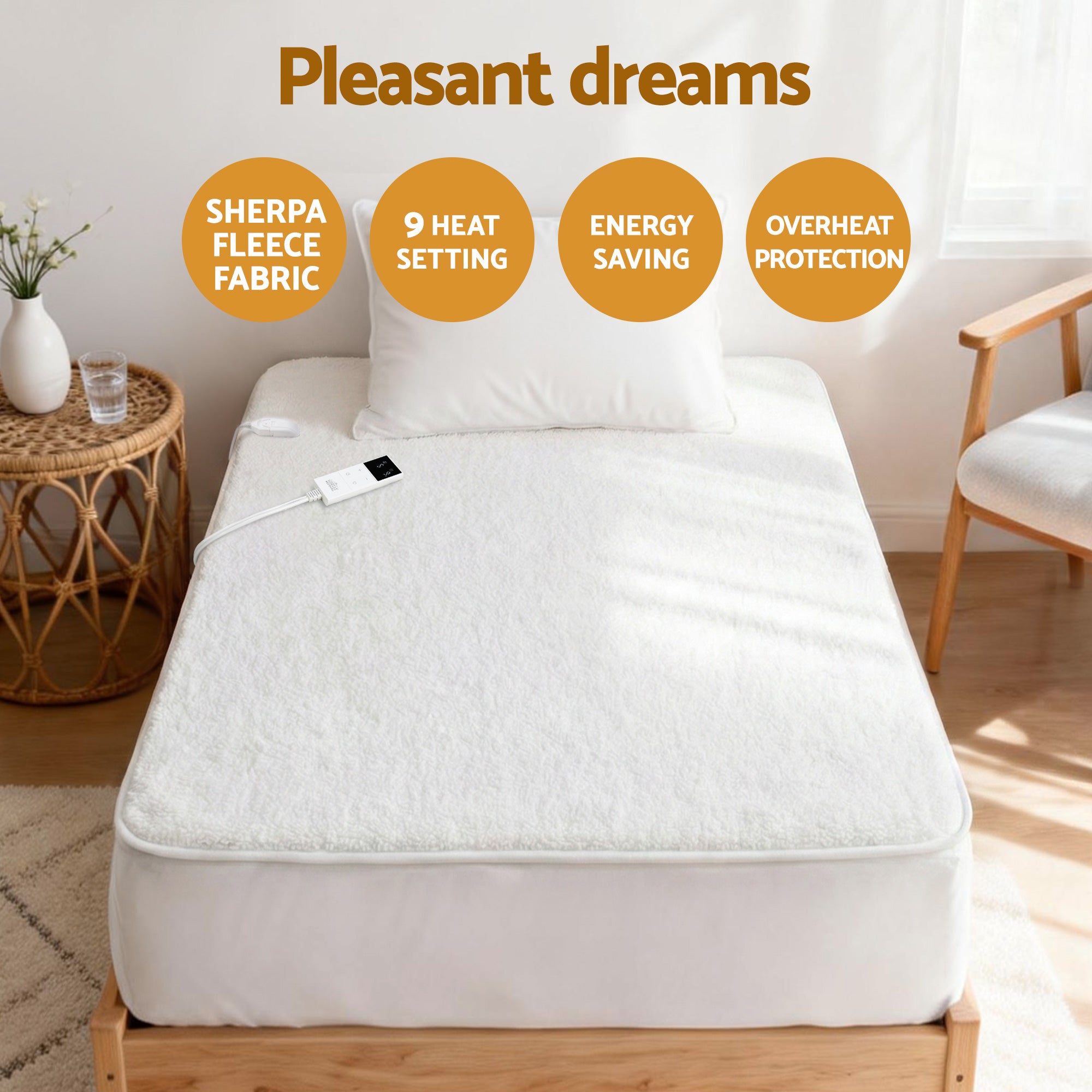 Giselle Electric Blanket LED Remote Sherpa Fleece Underlay Fully Fitted Machine Washable King Single - Free Delivery