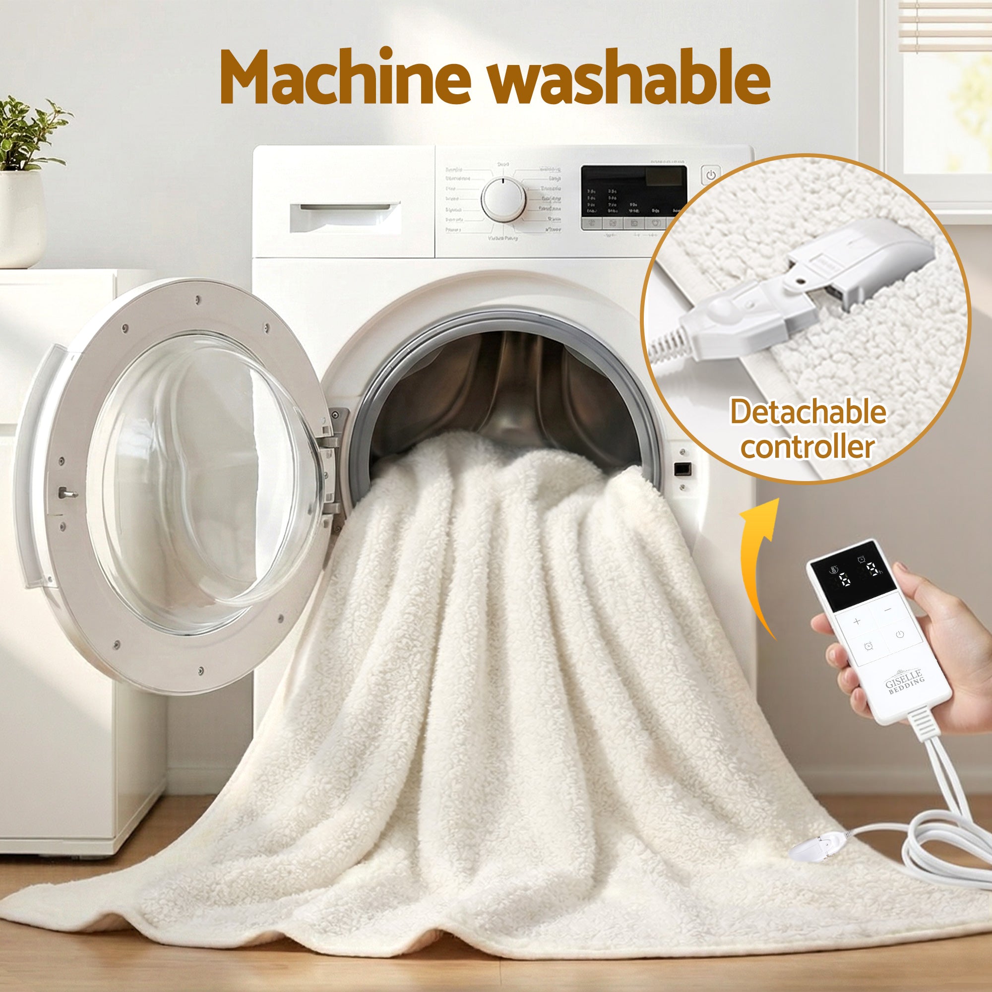 Giselle Electric Blanket LED Remote Sherpa Fleece Underlay Fully Fitted Machine Washable King Single - Free Delivery