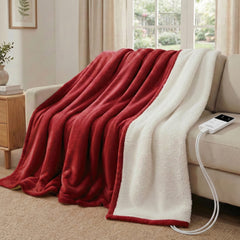 Giselle Electric Throw Rug Double Size 200x180cm Fleece Flannel Heated Blanket Burgundy - Free Delivery