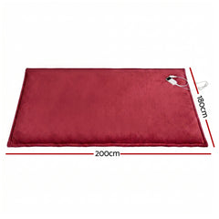 Giselle Electric Throw Rug Double Size 200x180cm Fleece Flannel Heated Blanket Burgundy - Free Delivery