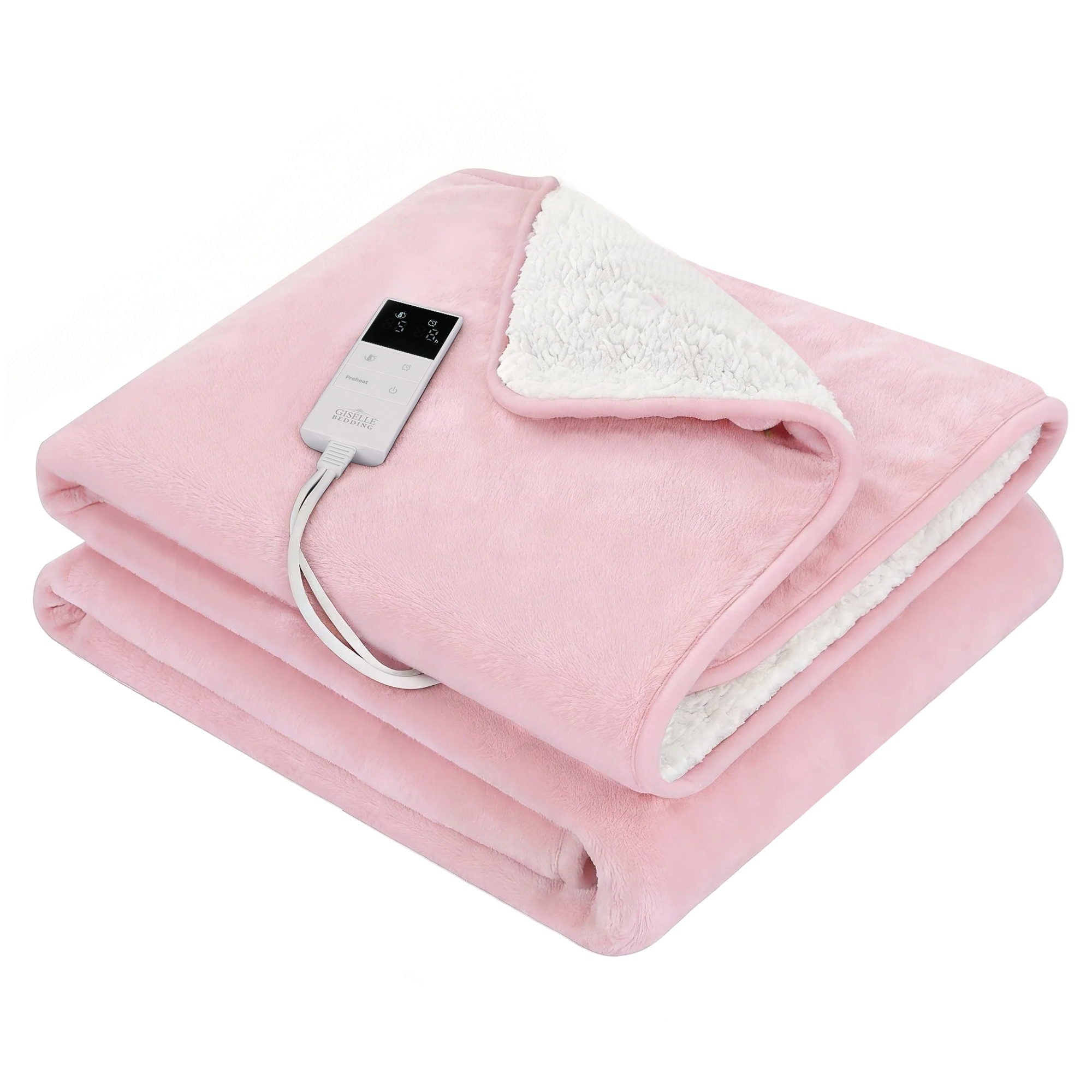 Giselle Electric Throw Rug Double Size 200x180cm Fleece Flannel Heated Blanket Pink - Free Delivery
