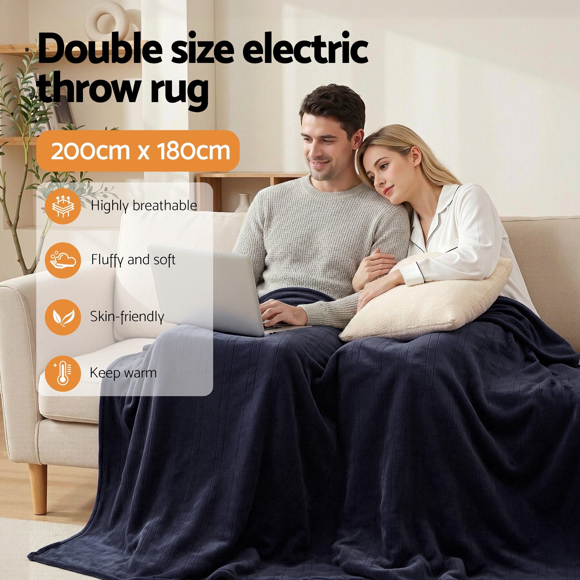 Giselle Electric Throw Rug Double Size 200x180cm Coral Fleece Heated Blanket Charcoal - Free Delivery