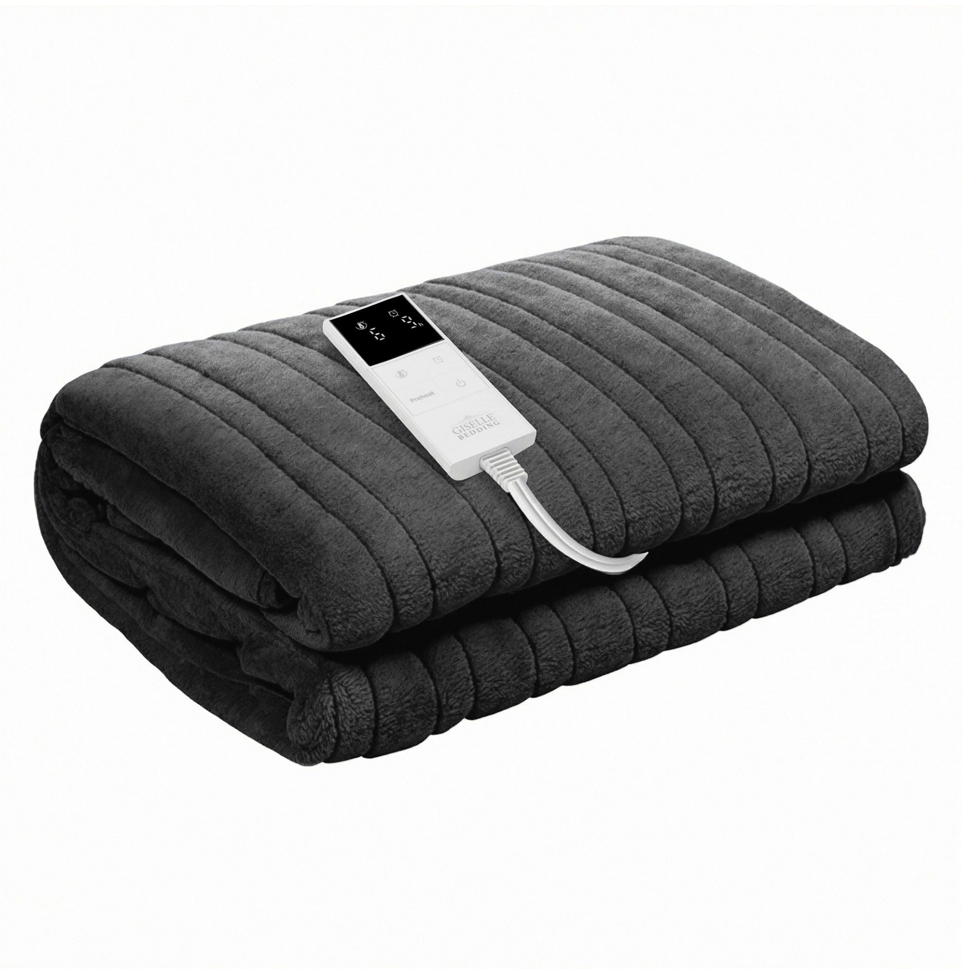 Giselle Electric Throw Rug Double Size 200x180cm Coral Fleece Heated Blanket Grey - Free Delivery