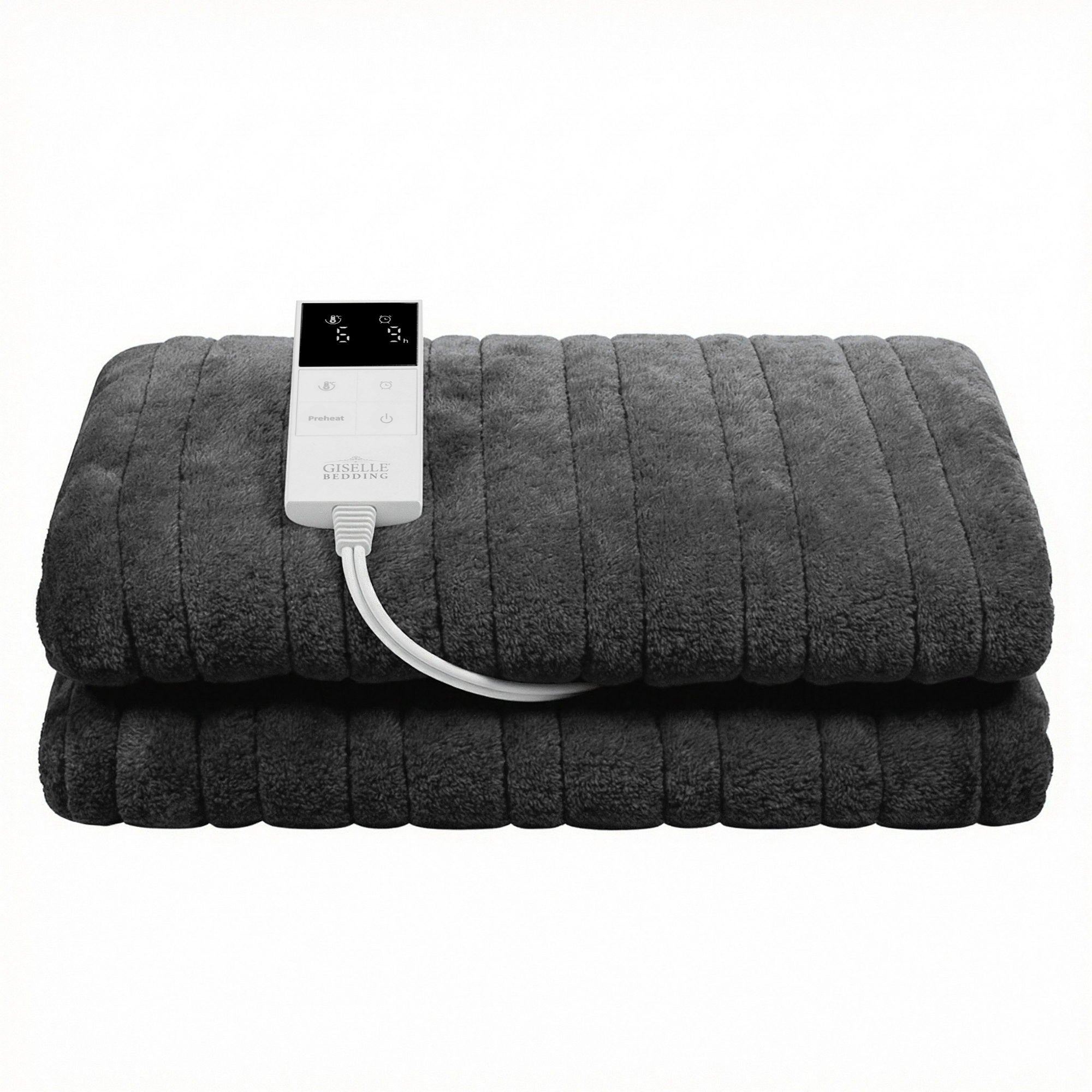 Giselle Electric Throw Rug Double Size 200x180cm Coral Fleece Heated Blanket Grey - Free Delivery