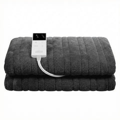 Giselle Electric Throw Rug Double Size 200x180cm Coral Fleece Heated Blanket Grey - Free Delivery