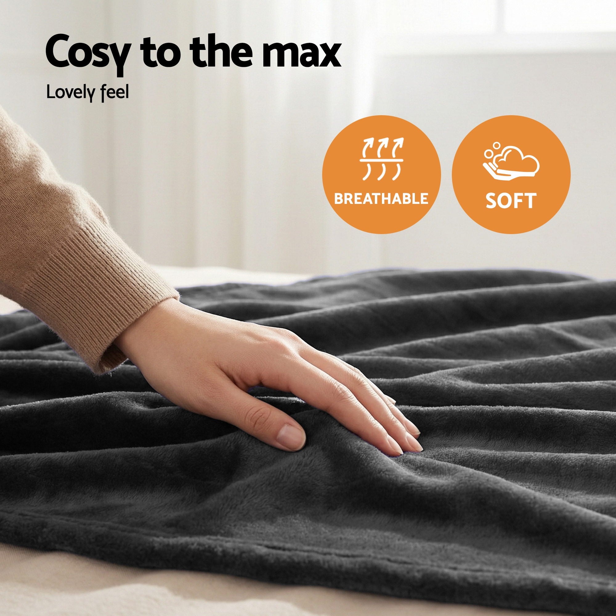 Giselle Electric Throw Rug Double Size 200x180cm Coral Fleece Heated Blanket Grey - Free Delivery