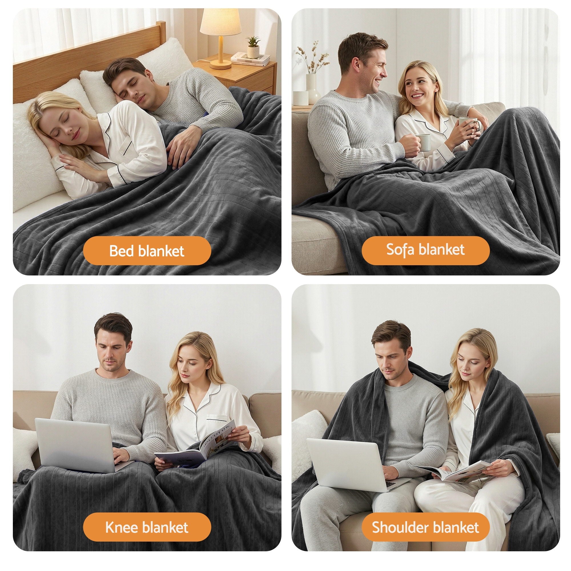Giselle Electric Throw Rug Double Size 200x180cm Coral Fleece Heated Blanket Grey - Free Delivery