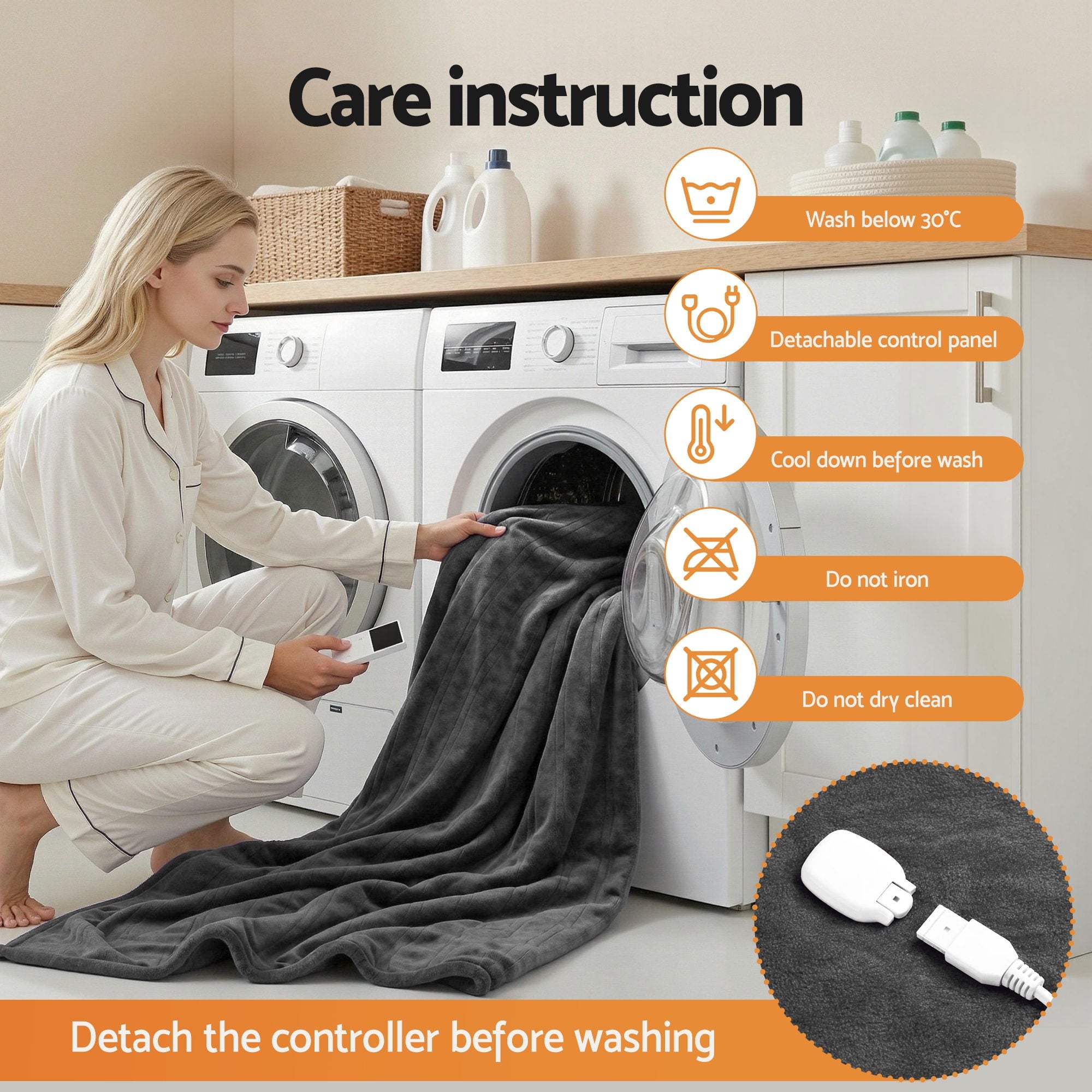 Giselle Electric Throw Rug Double Size 200x180cm Coral Fleece Heated Blanket Grey - Free Delivery