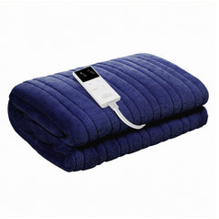 Giselle Electric Throw Rug Double Size 200x180cm Coral Fleece Heated Blanket Navy Blue - Free Delivery