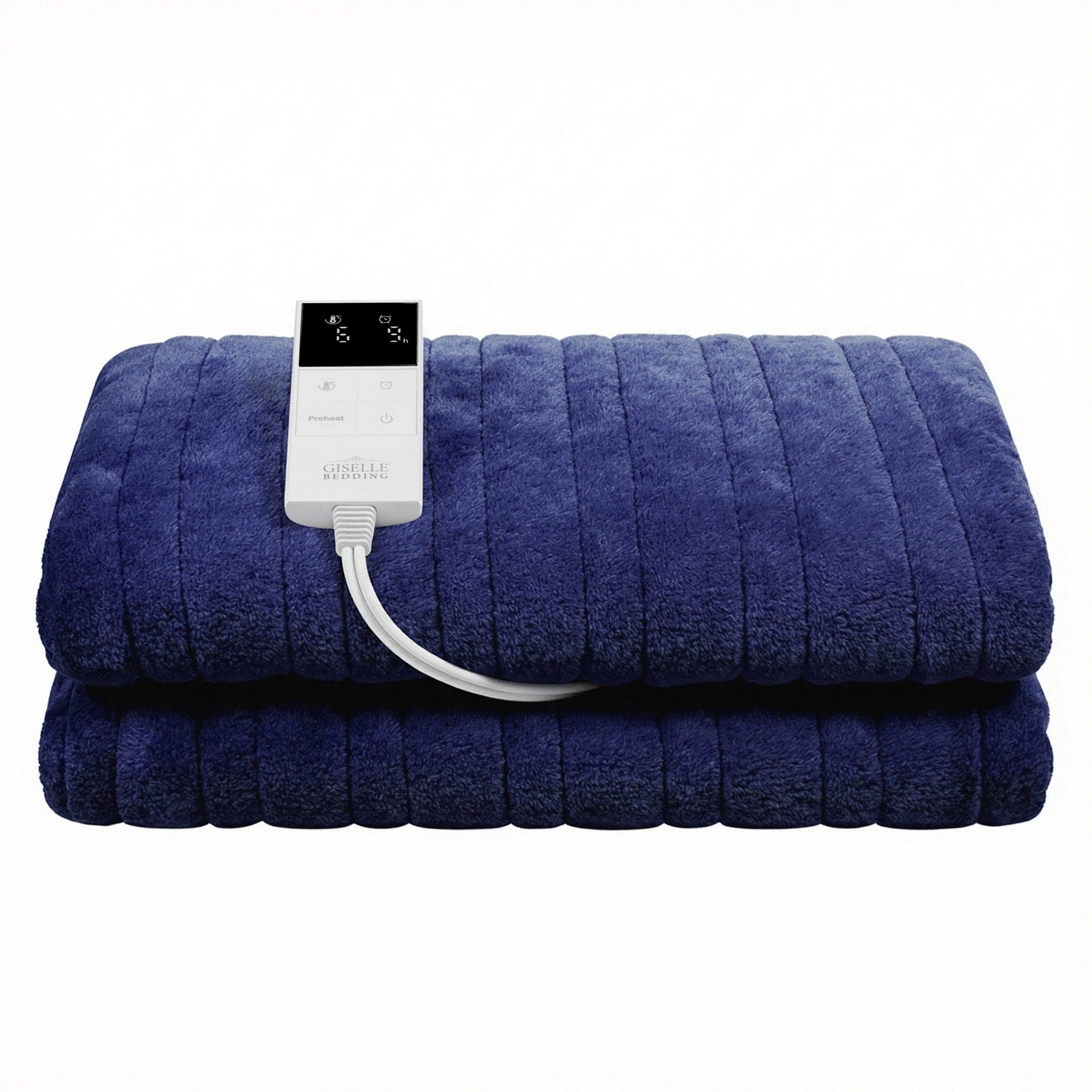 Giselle Electric Throw Rug Double Size 200x180cm Coral Fleece Heated Blanket Navy Blue - Free Delivery