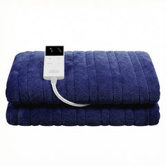 Giselle Electric Throw Rug Double Size 200x180cm Coral Fleece Heated Blanket Navy Blue - Free Delivery