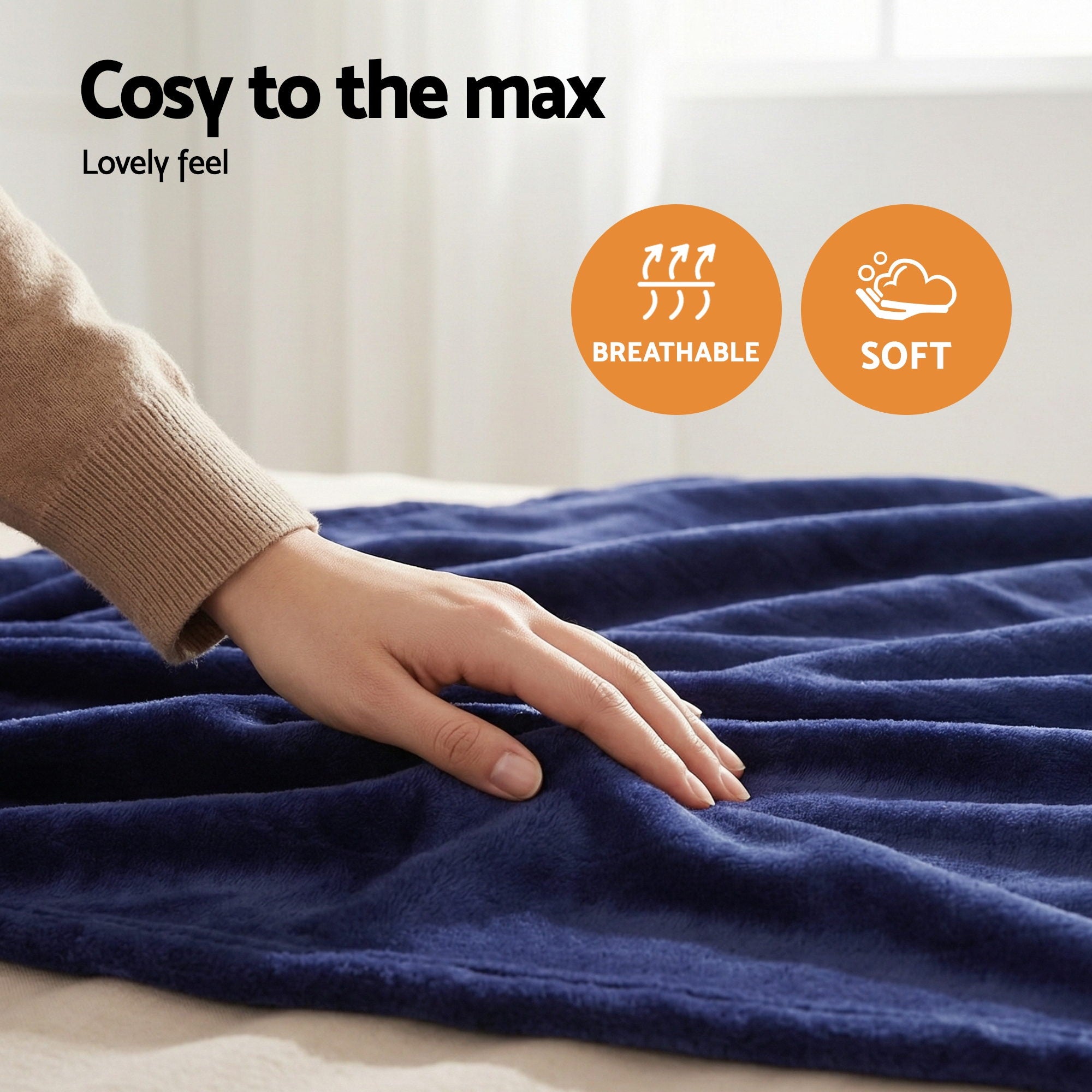 Giselle Electric Throw Rug Double Size 200x180cm Coral Fleece Heated Blanket Navy Blue - Free Delivery