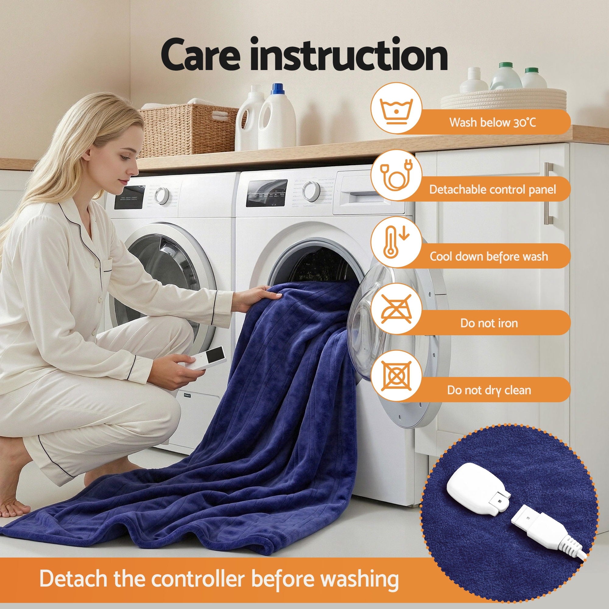 Giselle Electric Throw Rug Double Size 200x180cm Coral Fleece Heated Blanket Navy Blue - Free Delivery