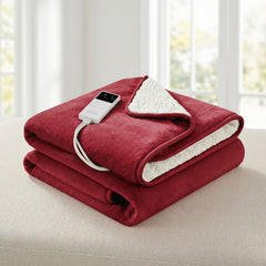 Giselle Electric Throw Rug Dual Side Fleece Flannel Heated Blanket Burgundy - Free Delivery