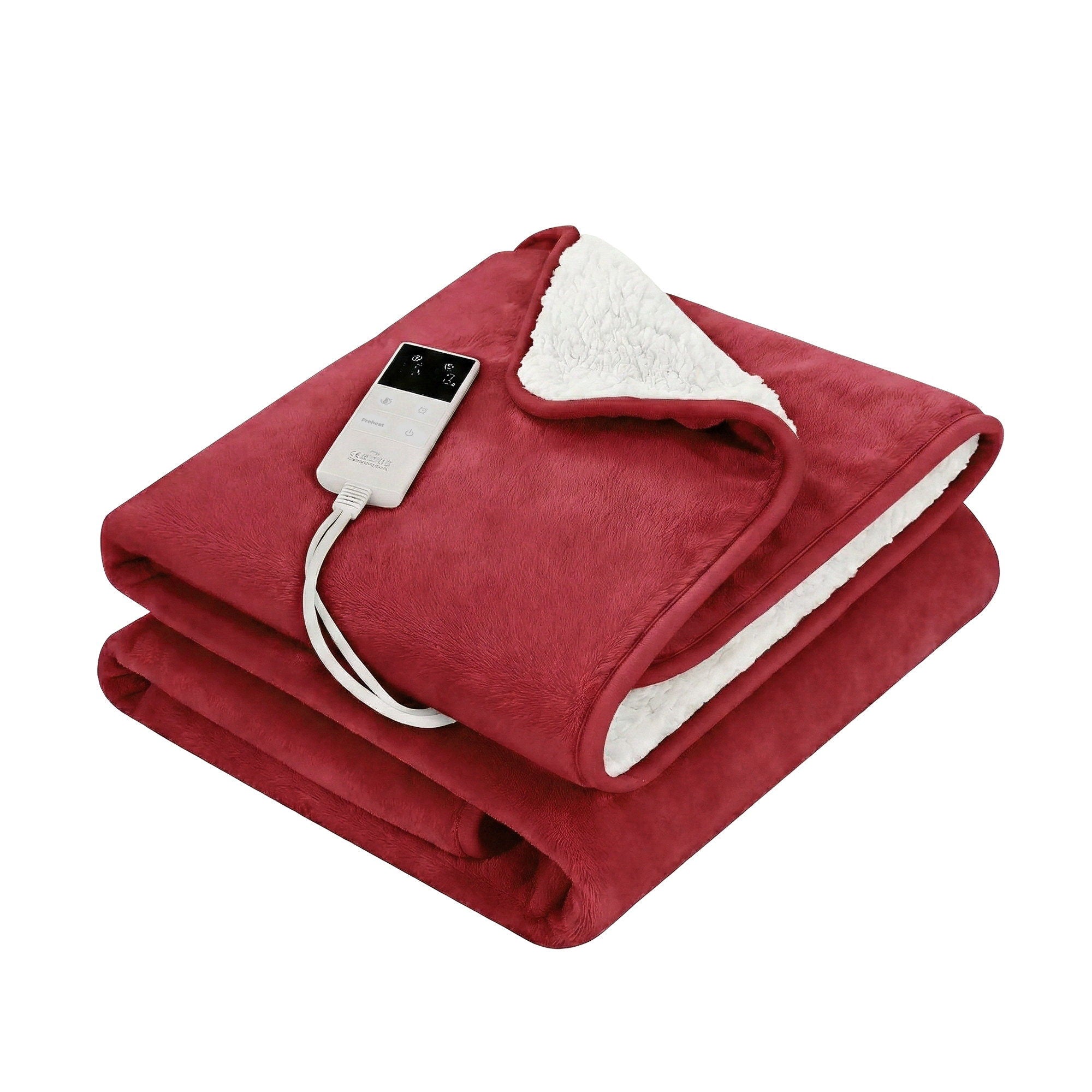 Giselle Electric Throw Rug Dual Side Fleece Flannel Heated Blanket Burgundy - Free Delivery