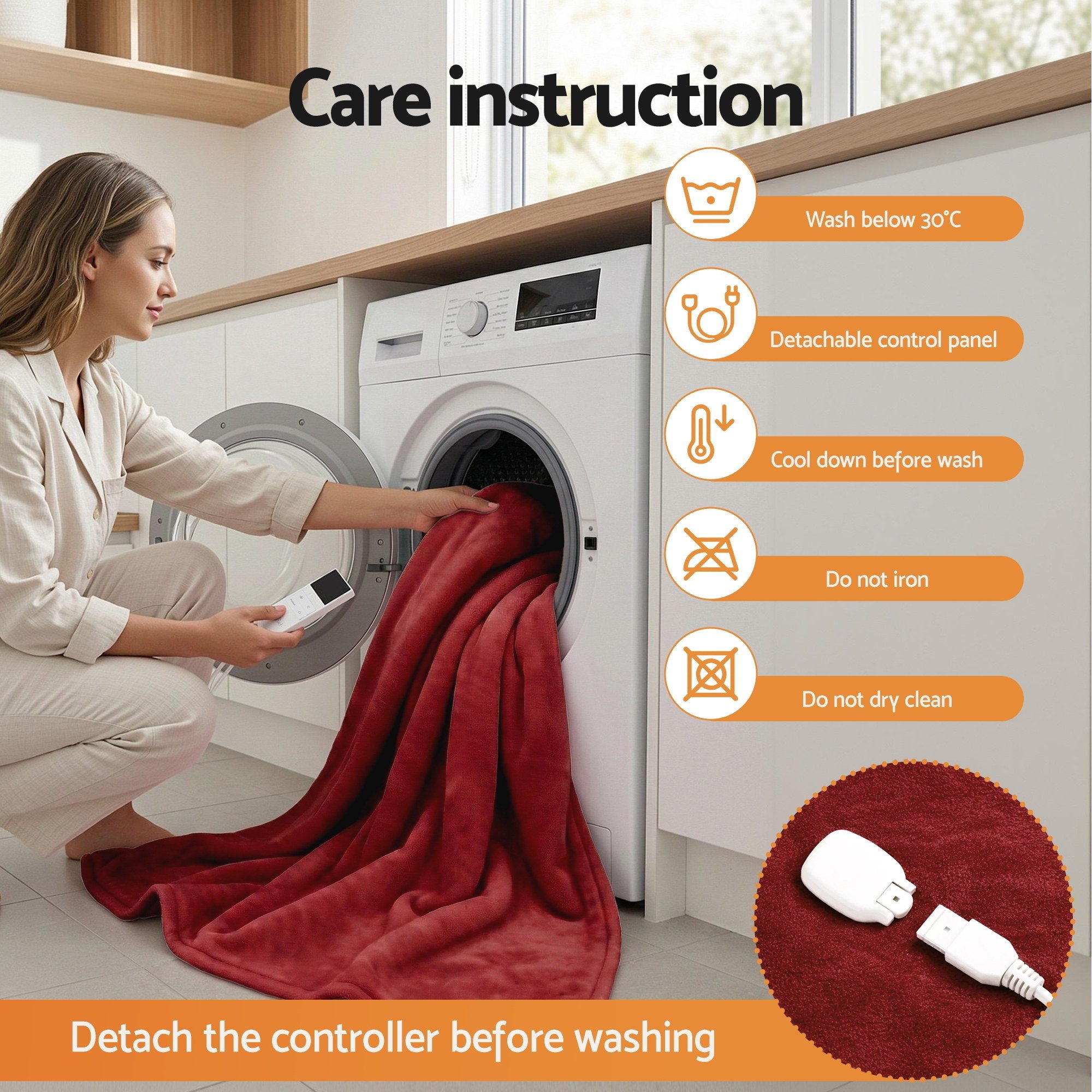 Giselle Electric Throw Rug Dual Side Fleece Flannel Heated Blanket Burgundy - Free Delivery