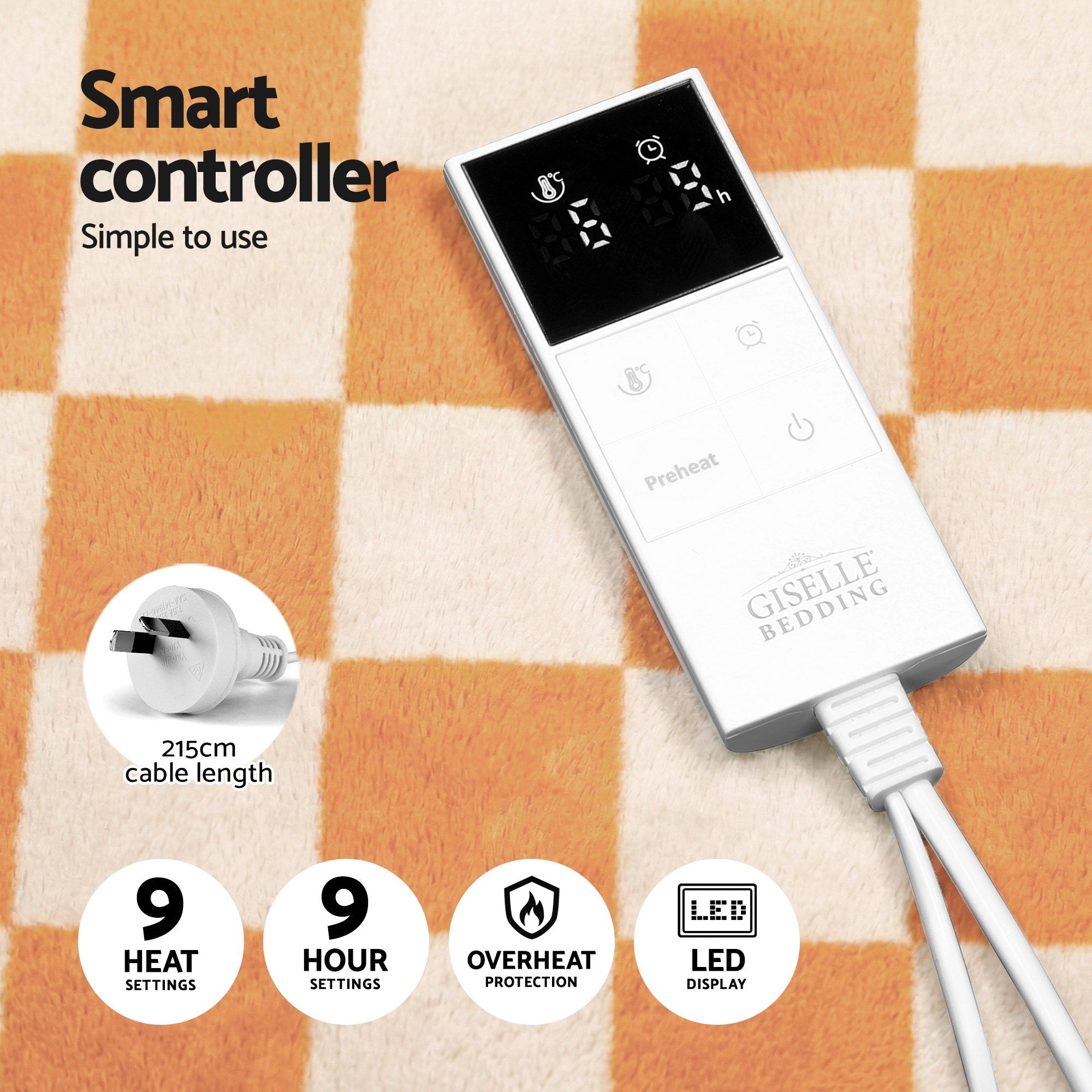 Giselle Electric Throw Rug Dual Side Fleece Flannel Heated Blanket Yellow - Free Delivery