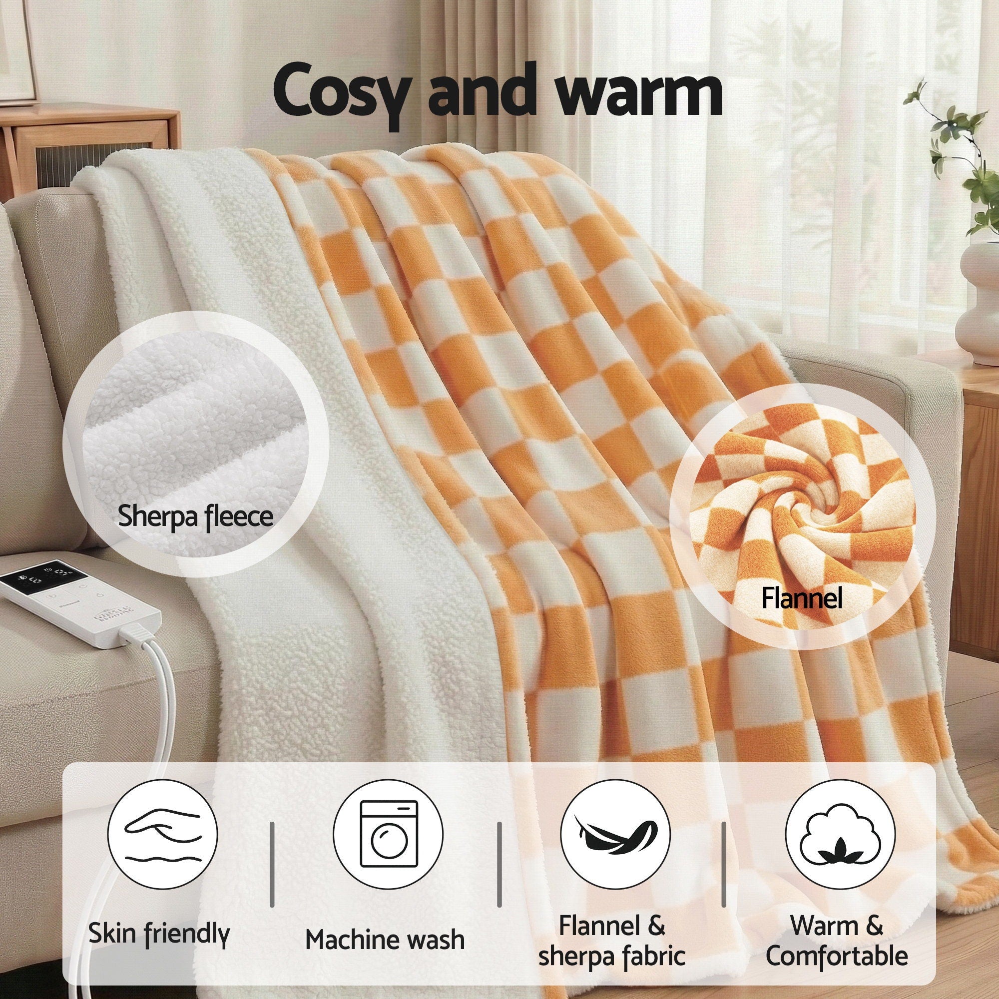 Giselle Electric Throw Rug Dual Side Fleece Flannel Heated Blanket Yellow - Free Delivery