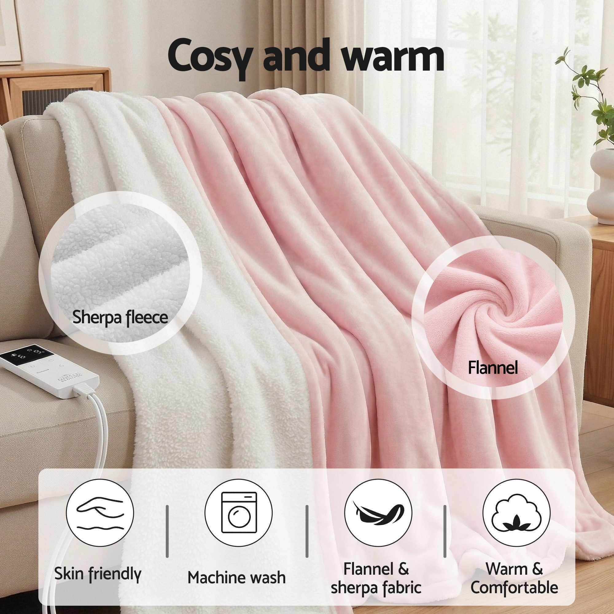 Giselle Electric Throw Rug Dual Side Fleece Flannel Heated Blanket Pink - Free Delivery