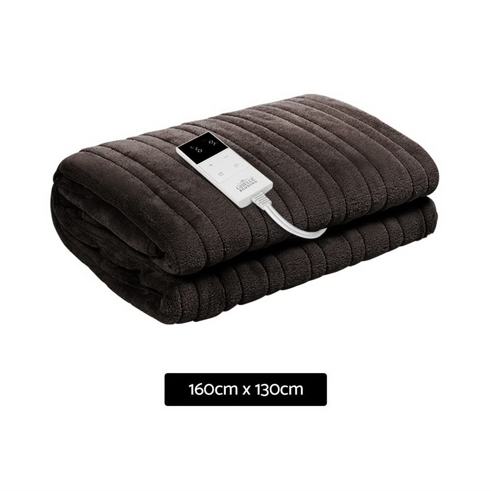 Giselle Electric Throw Rug Blanket Heated Washable Fleece Winter Warm Sofa Brown