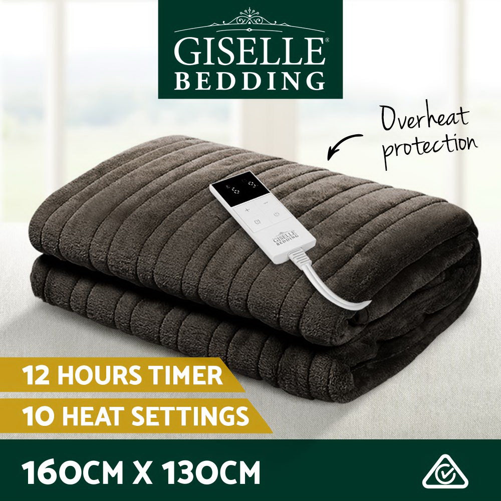 Giselle Electric Throw Rug Blanket Heated Washable Fleece Winter Warm Sofa Brown
