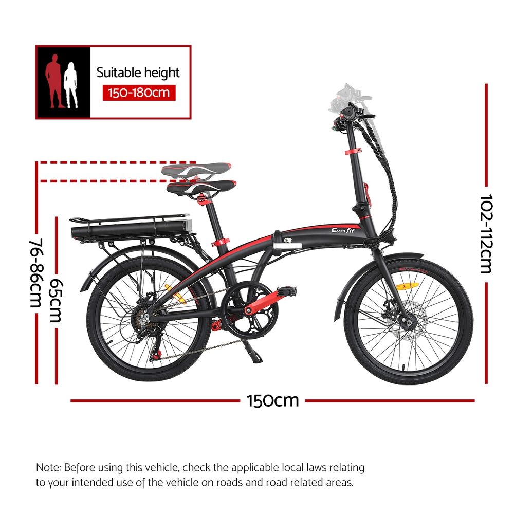 Everfit Folding Electric Bike Urban City Bicycle eBike Rechargeable Battery 250W