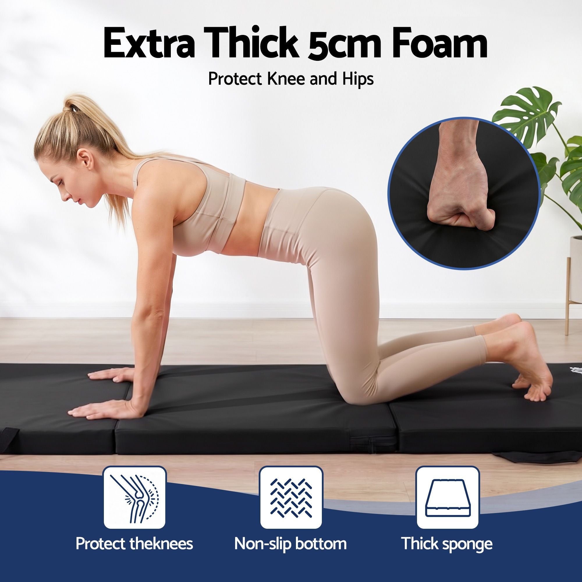 Everfit Gymnastics Mats Folding Exercise Floor Mat Portable 3 Fold Tumbling Mat