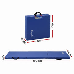 Everfit 180x60cm Gymnastics Mats Folding Exercise Floor Mat Portable 3 Fold Tumbling Mat Blue