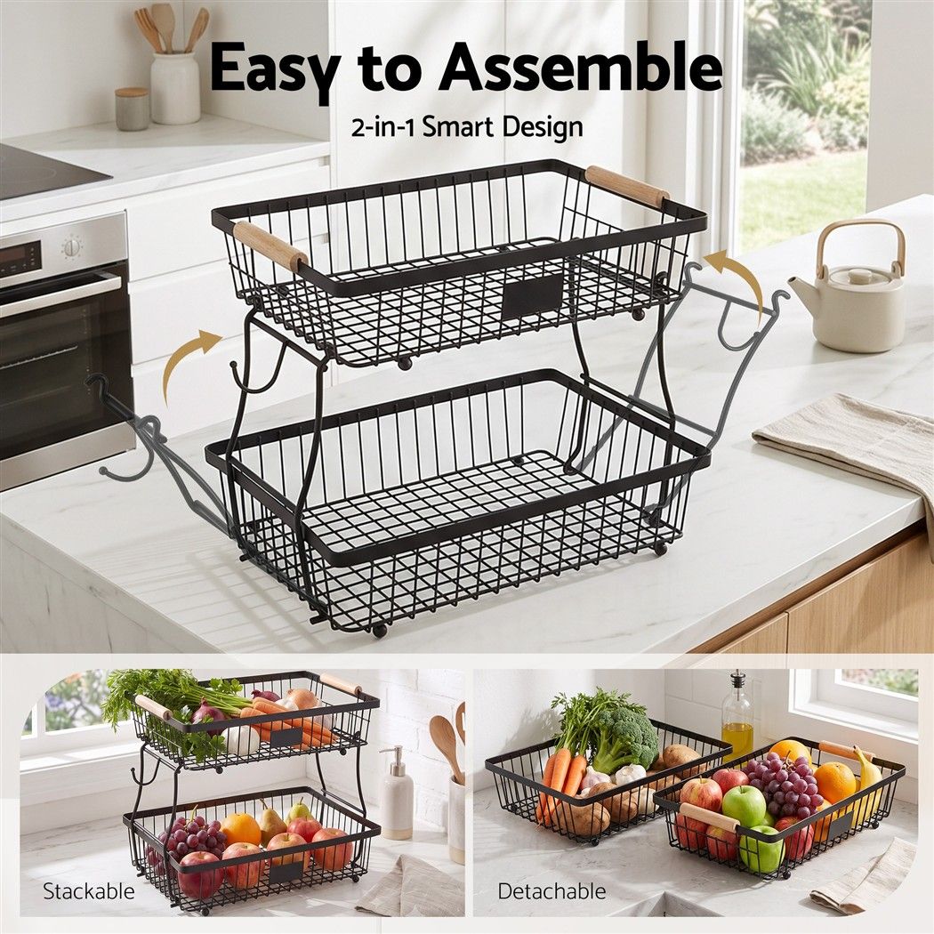 5-Star Chef 2 Tier Fruit Basket Bowl Detachable Kitchen Food Storage Stand