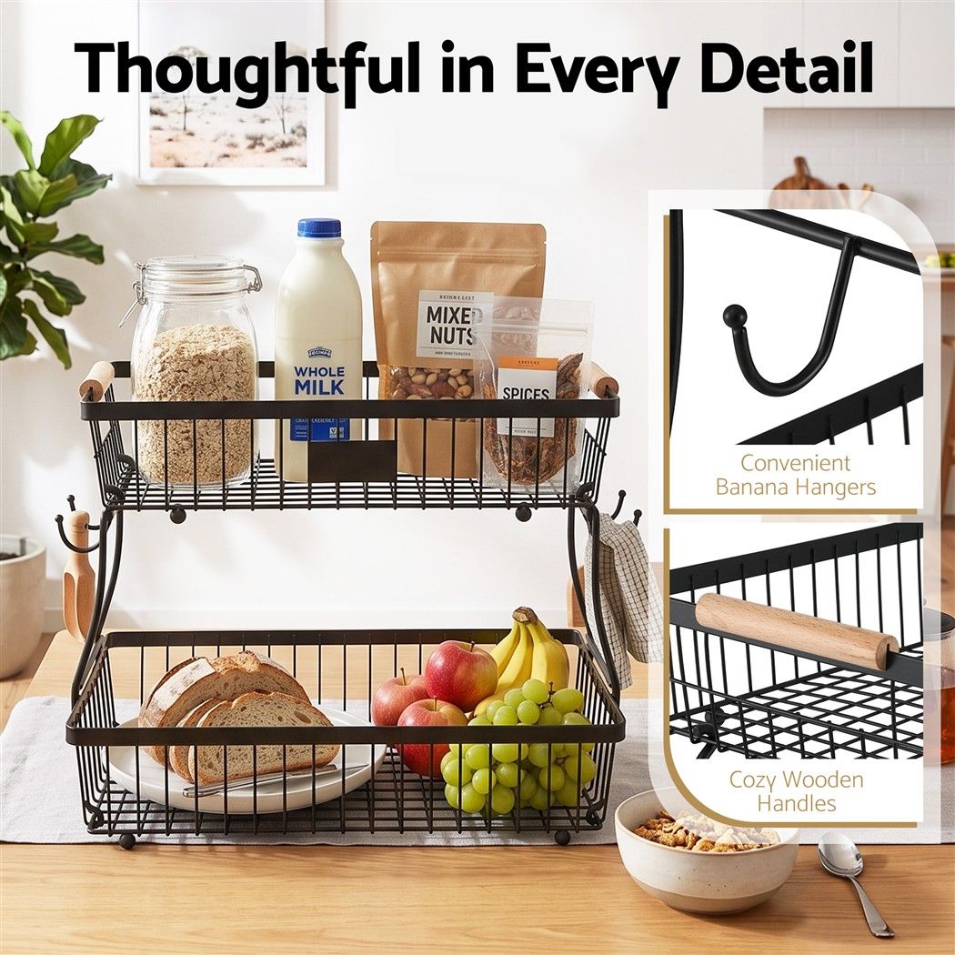 5-Star Chef 2 Tier Fruit Basket Bowl Detachable Kitchen Food Storage Stand